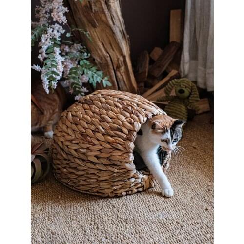 Cat Nest Natural Handmade Straw Woven Breathable Pet Bed Four Seasons Universal Cat House Villa Small Dog Nest