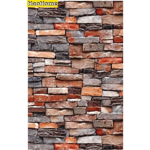 HaoHome Self Adhesive Faux Brick Wallpaper Red Multi Rust Stone Wallpaper Murals Home Kitchen Bathroom Decoration