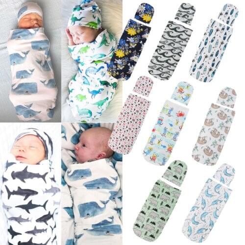 Able Newborn Infant Baby Girl Boy Unisex Cartoon Sleeping Swaddle Blanket Cotton Wrap Hat Set Outfits Casual Baby Age 0-12M