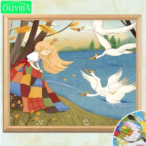 The Princess And The Swan rinces 5D DIY Diamond Painting Full Square Diamond Embroidery Picture Rhinestones Mosaic Painting