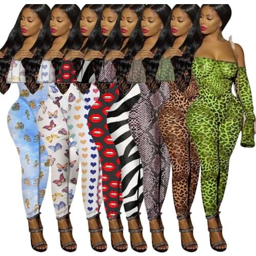 Leopard Print Sheer Mesh Night Club Party Jumpsuits Women Sexy Slash Neck Off Shoulder Long Sleeve Romper Female Outfits
