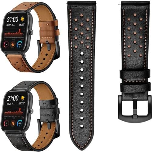 Leather Strap For Xiaomi Huami Amazfit GTR 47/42mm Wrist Bracelet Belt Band for Amazfit Stratos 3 GTS Bip S 20mm 22mm Wristband