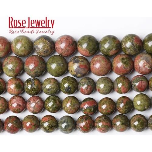Factory Price Natural Stone Green Unakite Round Beads 16" Strand 4 6 8 10 12 MM Pick Size for Jewelry Making Wholesale Lots Bulk