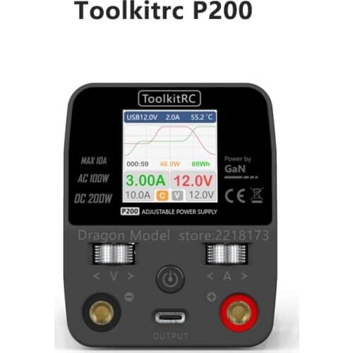 ToolkitRC P200 Mini 30V AC100W DC200W 10A GaN Adjustable Mini Desktop Power Supply USB Output