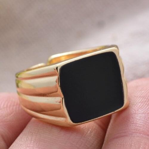 100% 925 Sterling Silver Trendy Yellow Gold Color Square Black Resin Ladies Ring Promotion Women Gift No Fade