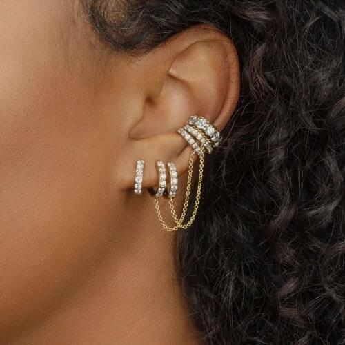 Trendy Crystal Tassel Double Small Circle Hoop Earrings For Women Punk Gold Color Metal Moon Heart Long Chain Jewelry 2021 New