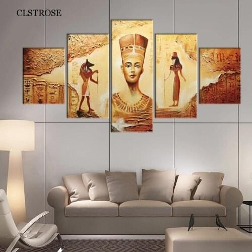 Five-Piece Modular Picture Home Decoration Nordic Modern Wall Art Canvas Painting for Interior Egyptian Culture Poster Frameless