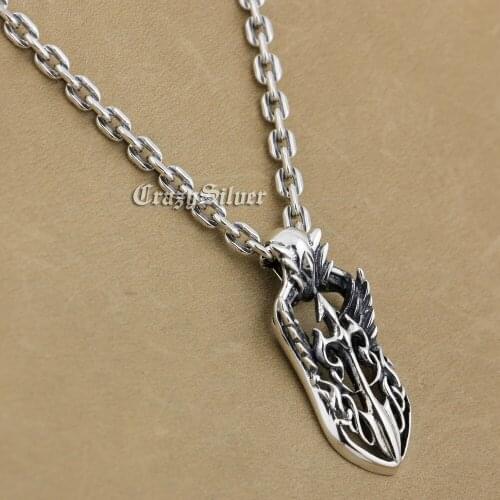Wing Cross Shield 925 Sterling Silver Mens Biker Rocker Punk Pendan 9V102 Sterling Silver Necklace 26 inches