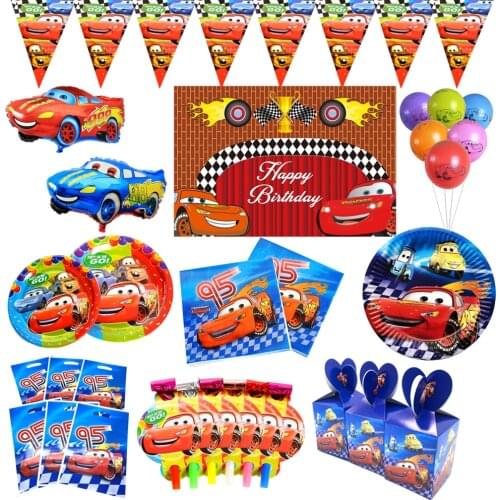 Disney Lightning McQueen Cars Birthday Party Decoration Set Disposable Tableware Paper Plate Cup Banner Tablecloth Baby Shower