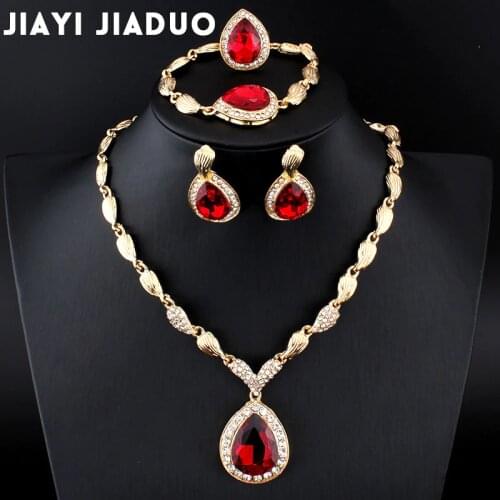 Jiayijiaduo Wedding Jewelry Set African Gold-color jewel pendant Necklace women earrings bracelet ring clothing dropshipping