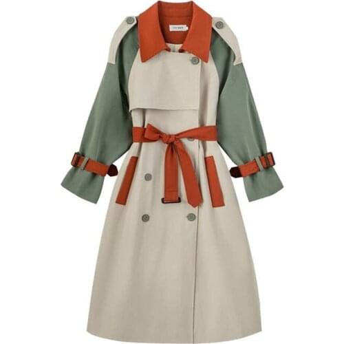 New Arrival Streetwear Ladies Trench Coats 2020 Autumn Women Long Coats Patchwork Female Windbreaker Belt Casual Loose Overcoat