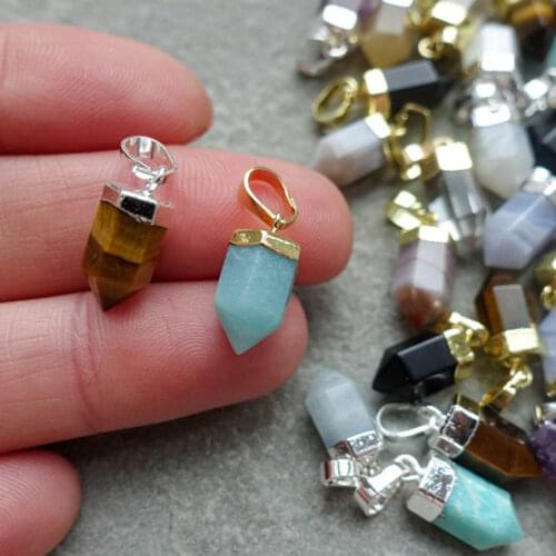 9 colors 6x13mm Column Pillar Pendant Natural Gemstone Clear Quartz, Amazonite, Blue Lace Agate, Amethyst, Smoky Quartz