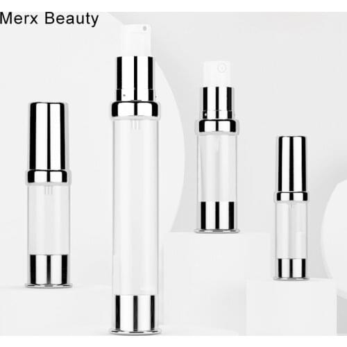 5PCS/LOT 5ml 10ml 15ml 30ml Travel Airless Clear Bottle Spray & Lotion Silver Pump Empty Cosmetic Vacuum Lotion Bottles