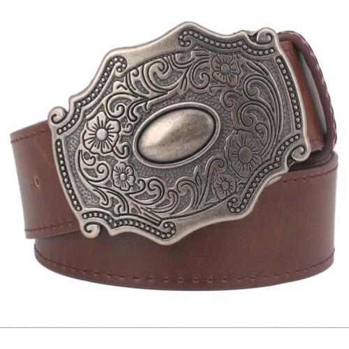 Fashion women leather belt Retro pattern belts Antique palace style belt Metal Buckle Classical style lady belt casual