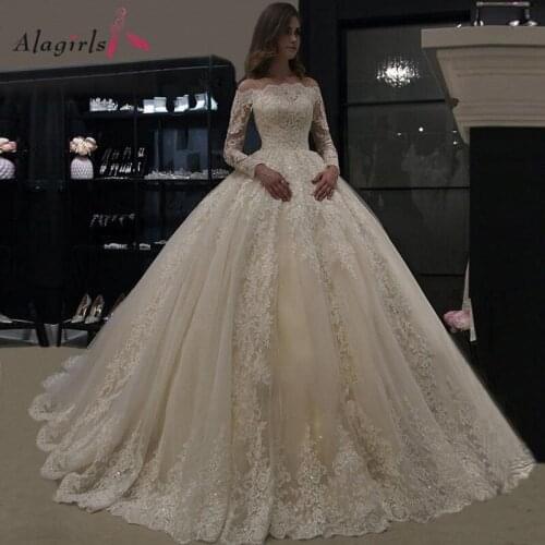 Alagirls Luxury Lace Applique Wedding Dress 2020 Long Sleeve Wedding Gowns robe de mariee Custom Made Vestido De Noiva