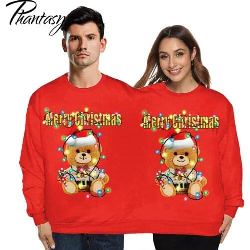 Phantasy Christmas Double Siamese Fashion 3D Xmas Long Sleeve Man Women Clothing Aumumn Winter Couple Two-piece Ugly Sweater