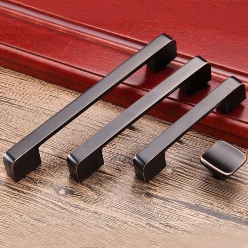 Cabinet Door Drawer Handle American Modern Minimalist Black Wardrobe Door Handle European Cabinet Single Hole / Double Hole