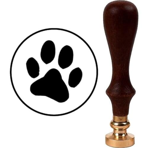Wax Seal Stamp with Brown Wood Handle & Round Brass die - Paw Print