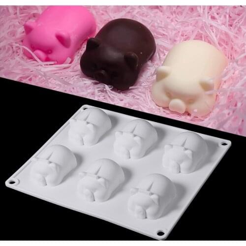 Cute Little Piggy Mold 3D Golden Pig Cake Mold DIY Chocolate Mousse Cake Baking Mold Tool 6 Holes Food Grade Silicone