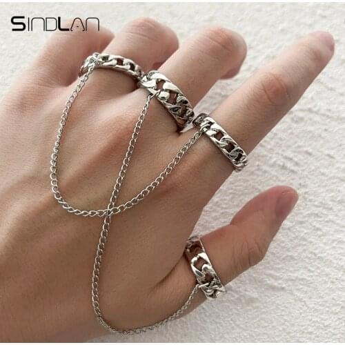 Sindlan 2Pairs Punk Silver Color Chian Rings for Couple Vintage Paired Stranger Things Male EMO 2021 Trend JEwelry Anillos Mujer