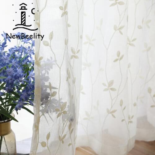 Embroidered Curtains Tulles Nordic Pure Color Leaf Windows Curtains Simple Modern American Pastoral Drapes White Screens