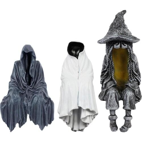 Seated Faceless Man Sculpture Resin Halloween Party Horror Ghost Desktop Hand-casting For Movie Lovers Ornaments Collectors