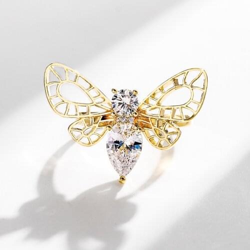 Vintage Opening Wedding Ring Cute Female Small Bee Animal Ring Promise Real 925 Sterling Silver Gold Engagement Rings For Women