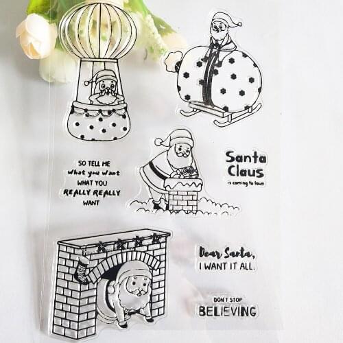 Santa Hot Air Balloon Transparent Clear Stamp/Seal for DIY Scrapbooking / Photo Album Decorative Silicone Stamps Sheets
