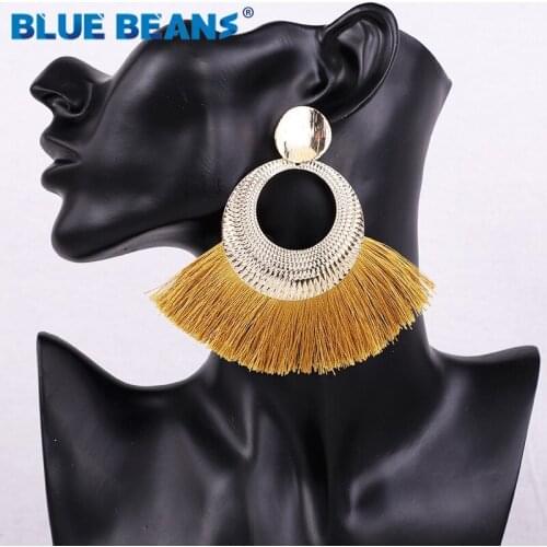 Handmade women tassel earrings bohemian statement luxury long earring geometric fringe fashion big tribal star face ethnic gold