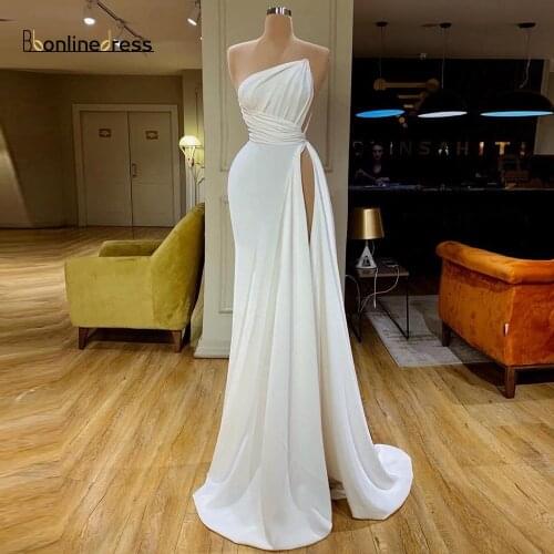 Vestidos Elegant White Long Evening Dress Sleeveless Evening Dresses High Split Fomal Gowns Party Dress robe de soiree