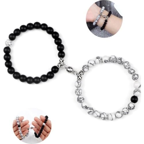 Charm 2pcs/Set Couple Bracelets Natural Stone Beads Bracelets For Lovers Distance Valentine Magnet Bracelets Bangle Jewelry 8mm