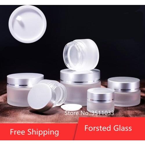20Pcs Frosted Glass Cream Bottle Jar Gold Black Silver Lid Cap Glass Face Cream Jars Frosted Glass Jar 5g 10g 15g 20g 30g 50g
