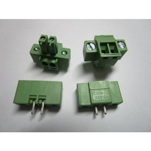 200 pcs With Embossmen Straight 2 pin Pitch 3.81mm Screw Terminal Block Connector Green Color Pluggable Type with straight pin