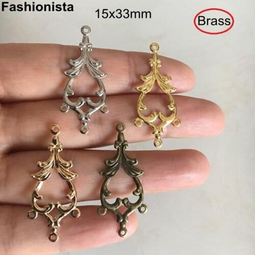 30 pcs Filigree Brass Dangles Connectors With 4 Loop,15*33mm Chandelier Jewelry Connectors,Gold-color/Silver-color/Steel Color