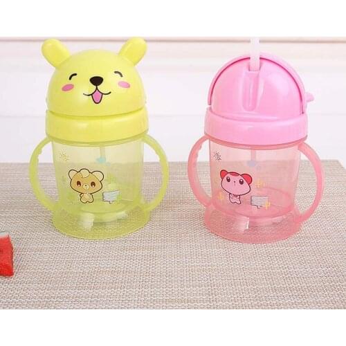 300ml Cute Rabbit Baby Kids Cute Cup Children Learn Training Feeding Drink Water Straw Handle Bottle