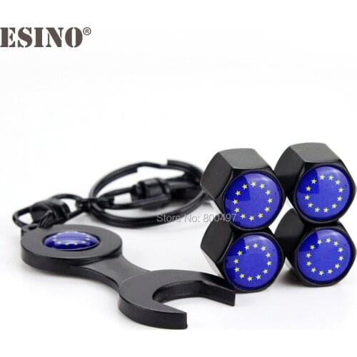 40 x Car Styling Stainless Steel Zinc Alloy Wheel Tire Valve Stems Caps EU Flag Universal Fit With Mini Wrench Key Chain