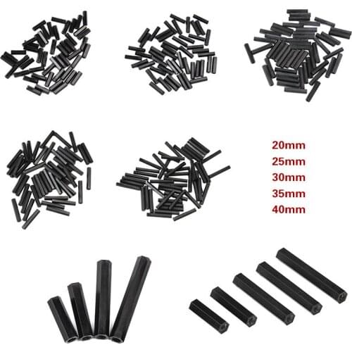 50PCS/Set M3 Black Hex Nylon Standoff Spacer Column 20/25/30/35/40mm Flat Head Double Pass Nylon Plastic Spacing Screws