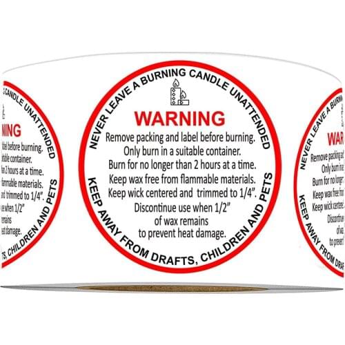 500pcs Candle Warning Labels 1.57Round Stickers Candle Warning Stickers Waterproof Candle Jar Container Labels Wax Melting
