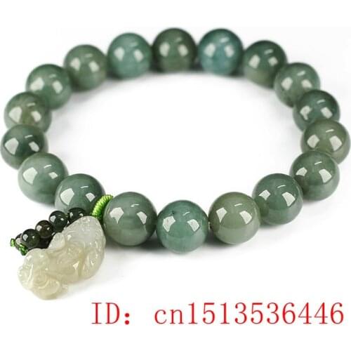 Customized Natural Emerald 13mm Green Bead Pixiu Bracelet Elastic Bangle Jewellery Accessories Hand-Carved Woman Amulet Made