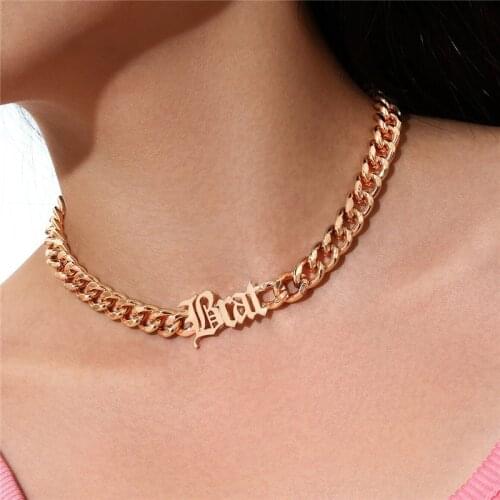 Yobest New Fashion Punk Vintage Letter Necklaces Gold Color Thick Chain Statement Necklaces for Women Jewelry Wholesale