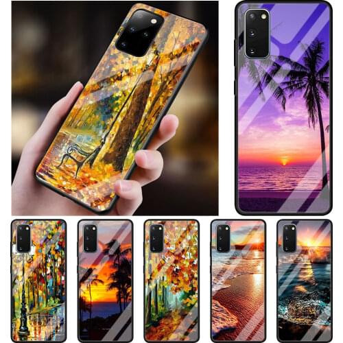 Sea Beach Art Painting Tempered Glass Phone Case for Samsung Galaxy S21 S20 FE Note 10 Lite S10 S9 S8 Plus 20 Ultra 9 S10e Cover