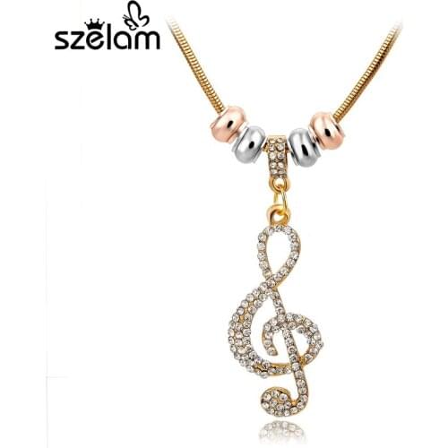 Long Chain Crystal Pendant Necklace Fashion Music Charm Necklaces For Women Silver Gold Sweater Necklace Jewelry SNE150774
