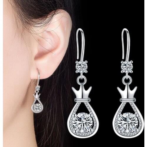 Fanqieliu Anniversary Gift 925 Sterling Silver Drop Earrings For Girl Vintage Style Crystal Crown Dangle Earing Women FQL21276