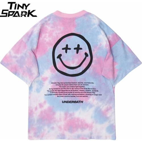 2021 Men Tie Dye Letter Print T Shirt Hip Hop Streetwear Harajuku Tshirt Summer Short Sleeve T-Shirt Cotton Casual Tops Tees