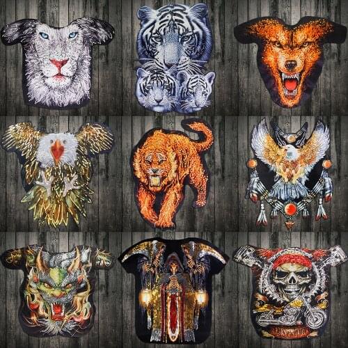 Hot sale! Fashion Sequins large Skull Embroidered Long, eagle Patch for Full Back Size of Jackets clothes Motorcycle Biker Patch