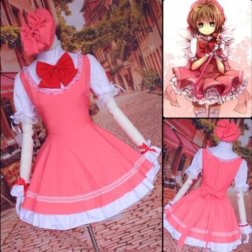 Cosplay Anime Card Captor Sakura Action Figure Printed Sakura Clothes Kinomoto Sakura Costume Maid Dress Uniform Cap Play Clothe