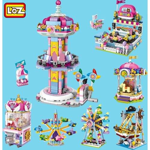 LOZ Mini Assemble Blocks Amusement Park Series Corsair Ferris Wheel Rotary Carousel Model Building Brick Set Toy For Kid Friend
