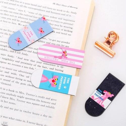 1 Piece Cute Cartoon Pink Leopard Magnetic Bookmark Page Novelty Student Label Mini Paper Clip Stationery School Office Supply