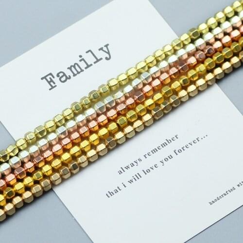 Matte 4mm Gold Silver Color Faceted Plating Hematite Stone Beads Charms Spacer Loose beads for Jewelry Bracelet Making DIY 15