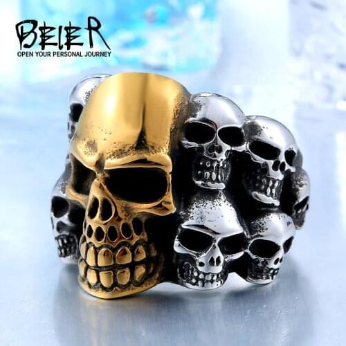 BEIER Fashion Stainless Steel Mans Rings From China Biker Punk Lots Of Skull Jewerly BR8-079 free shipping